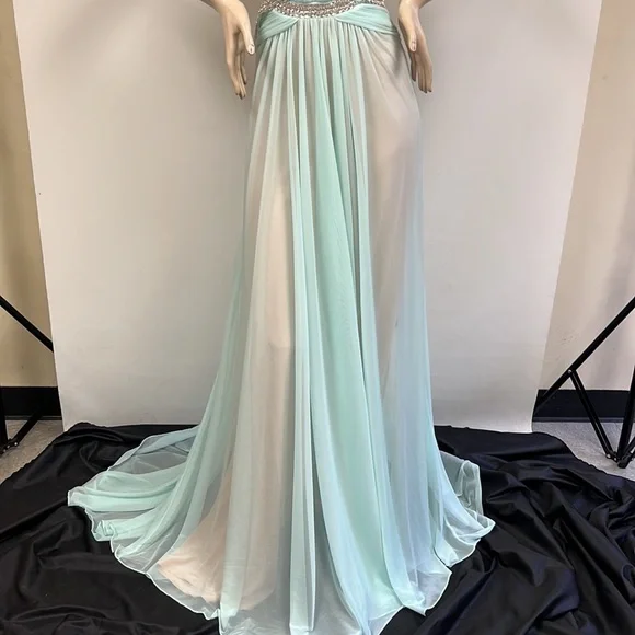 TERANI COUTURE deep V-Neck crystal embellished cutout back long gown - Picture 5 of 17